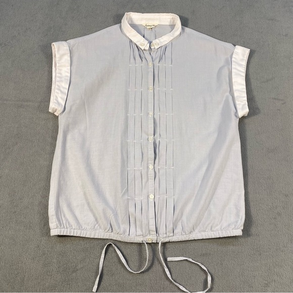 Heritage 1981 Women Petite’s Light Blue Striped Blouse, pin-tucks, size S/P - Picture 1 of 8